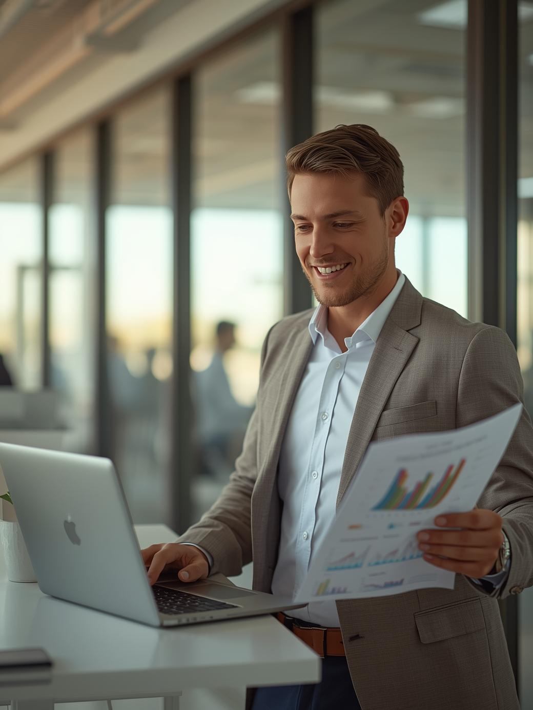 Um gerente de contas chave (Key account manager) analisando planilhas